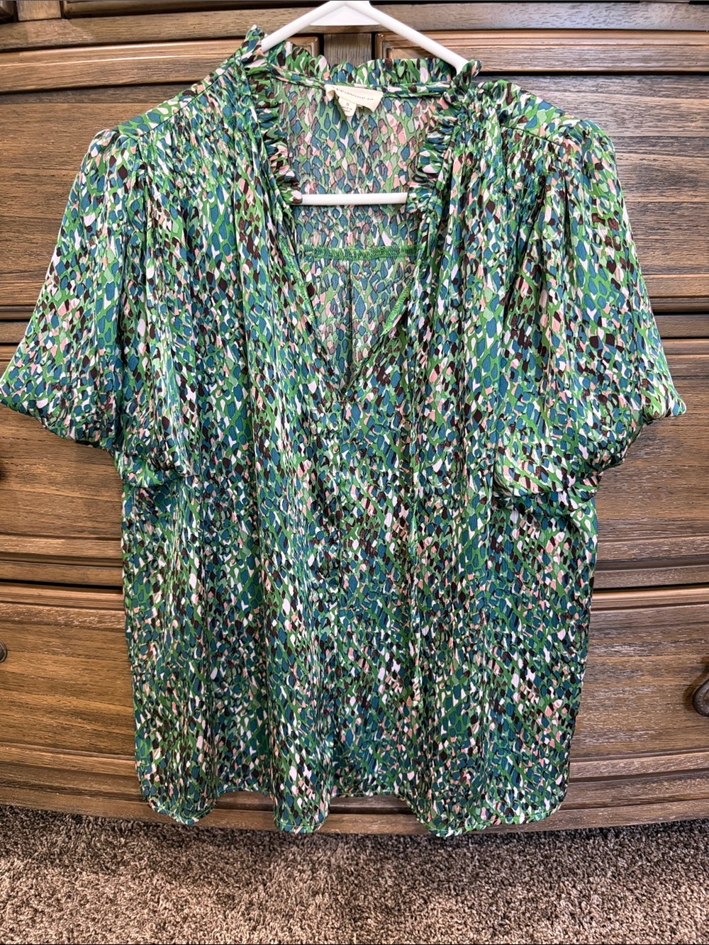 eesome Green Multi-Color Printed V-Neck Blouse